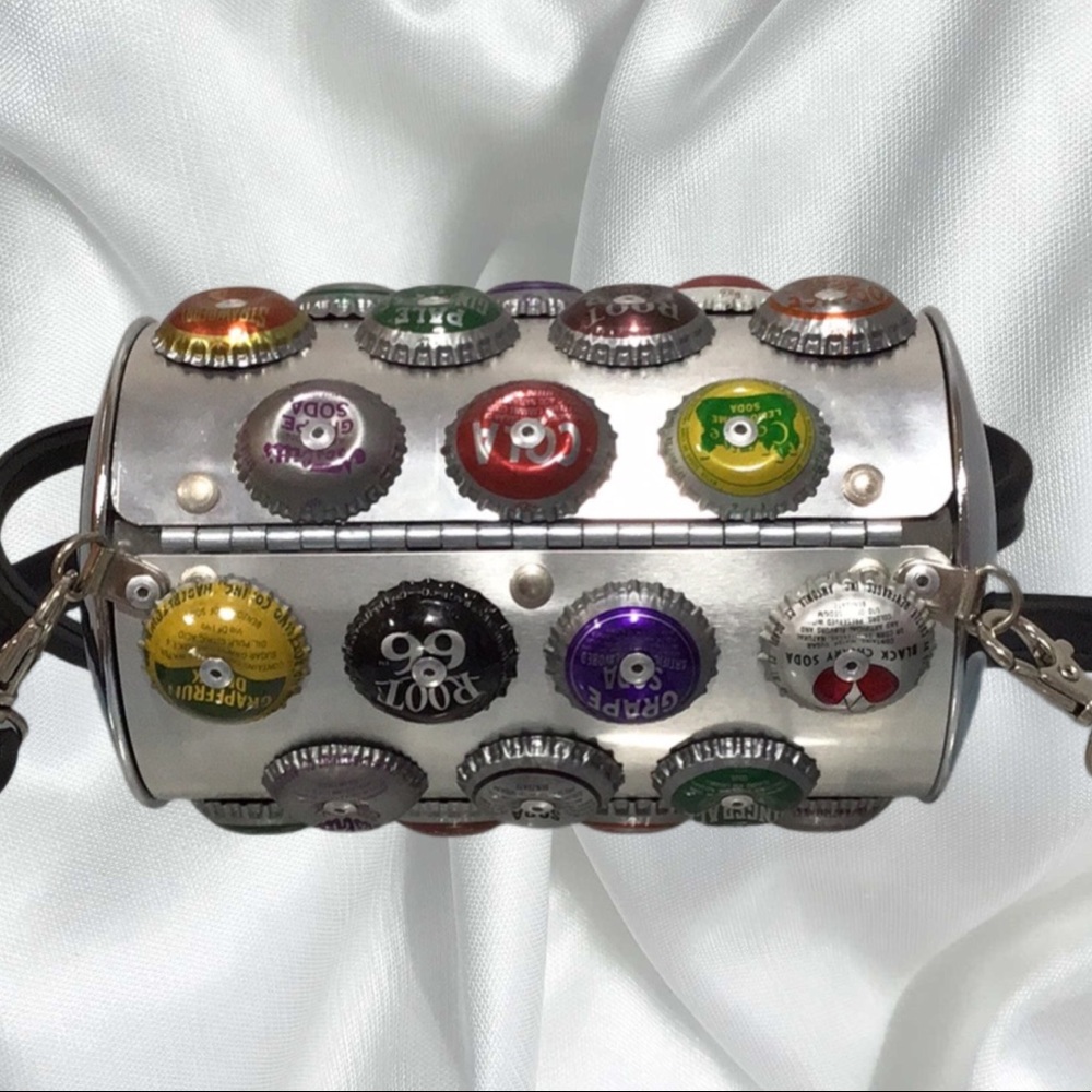 Littlearth Recycled Bottle Cap Cylinder Shape Metal Crossbody, Rubber Strap - Picture 3 of 13